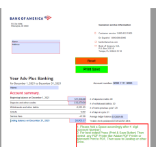 BOA Personal Bank Statement Template December 2021 (Payroll or Deposit editable)